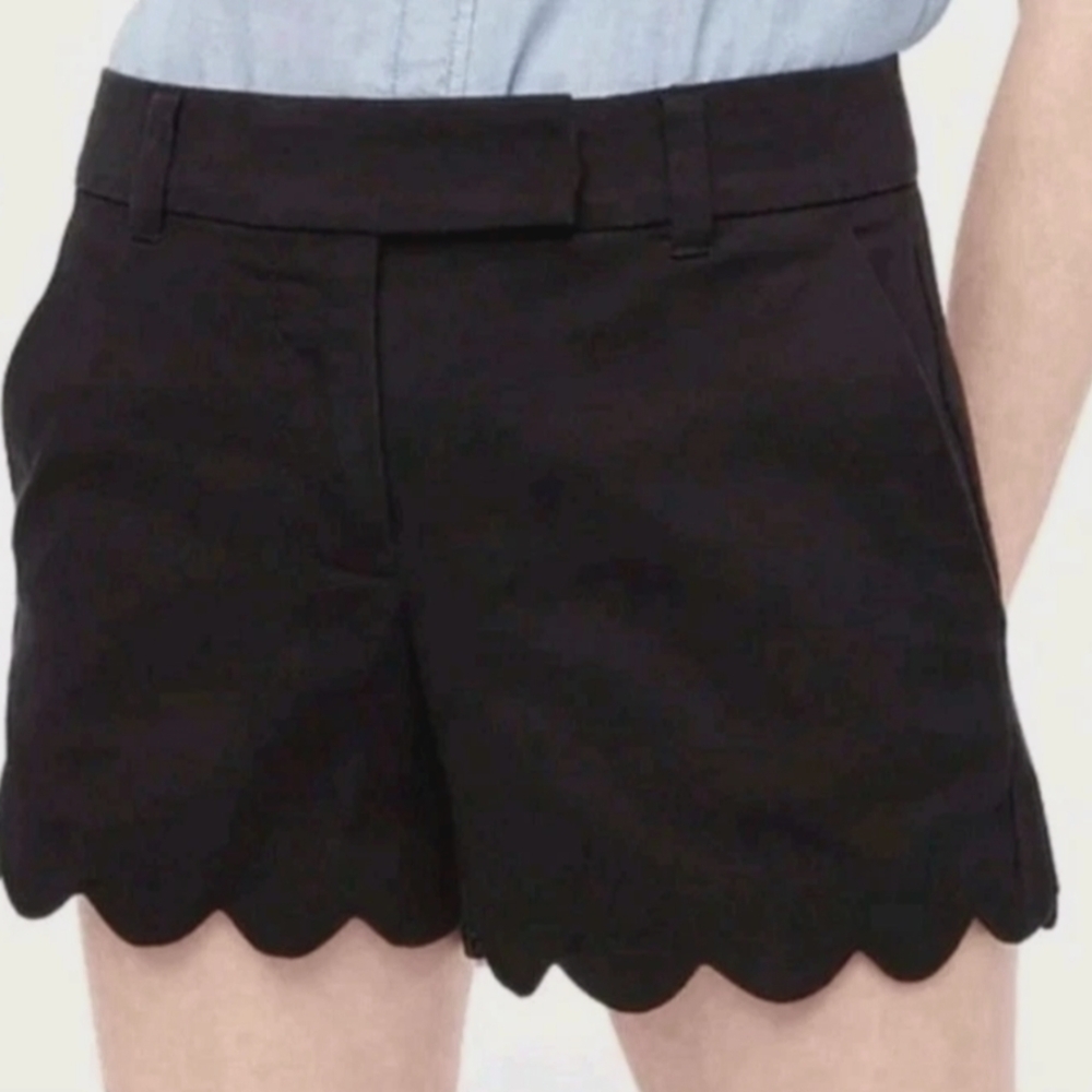 J. CREW New Never Worn Black Scalloped Linen Blend Shorts Sz 10